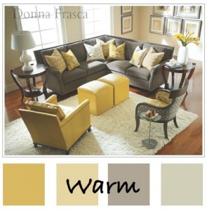 Warm color pallets with gold brings a new feel to your living room.