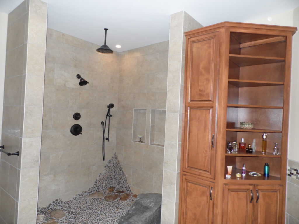 custom made pantry and tiled shower in Harrisburg, Pa